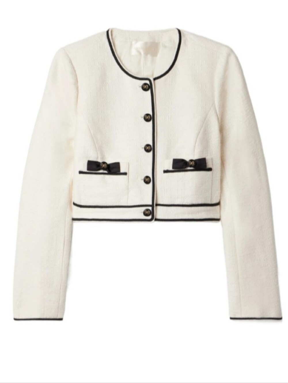 LoveShackFancy Talika cropped bow-embellished jacket Boucle Buisness Academia 2